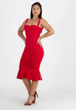 Vestido Alcinha com Babado Vermelho Midi /NR54