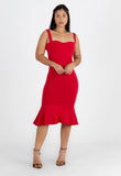 Vestido Alcinha com Babado Vermelho Midi /NR54