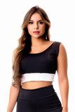 Top Cropped Academia Preto com Branco Fitness | REF: SV31